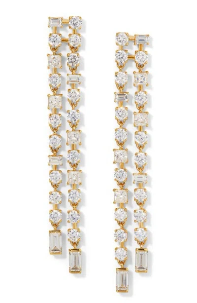 Nadri Cubic Zirconia Double Row Linear Drop Earrings In 18k Gold Plated In Gold