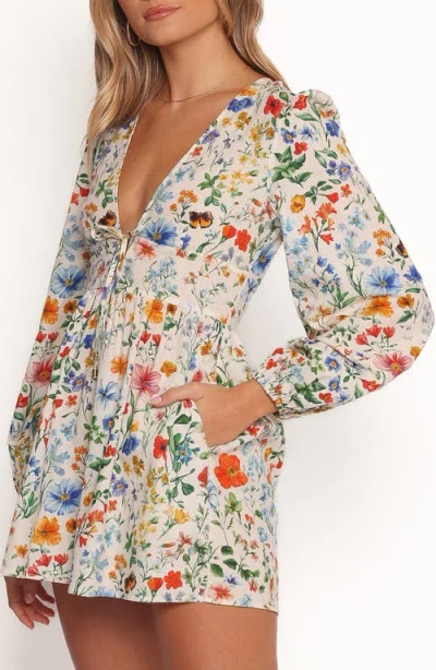 Petal And Pup Petal & Pup Irisa Long Sleeve Cotton & Linen Romper In Multi