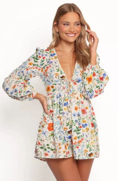 Petal And Pup Petal & Pup Irisa Long Sleeve Cotton & Linen Romper In Multi