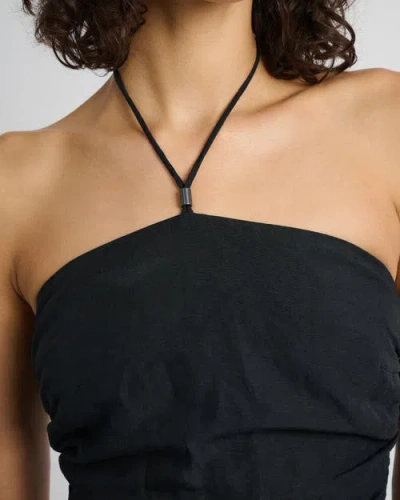 Onia Air Linen Asymmetrical Halter Top In Black