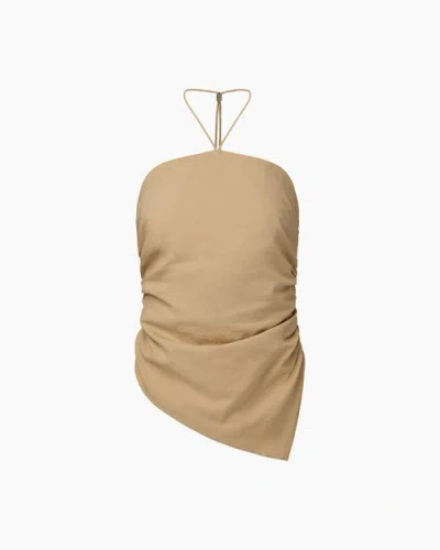 Onia Air Linen Asymmetrical Halter Top In Jute