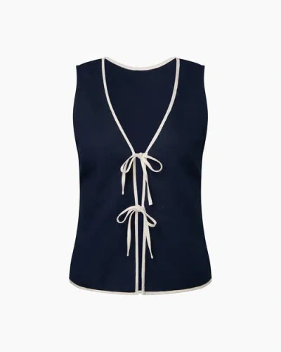 Onia Linen Knit Tie Front Tank Top In Blue