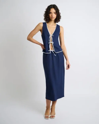 Onia Linen Knit Tie Front Tank Top In Blue