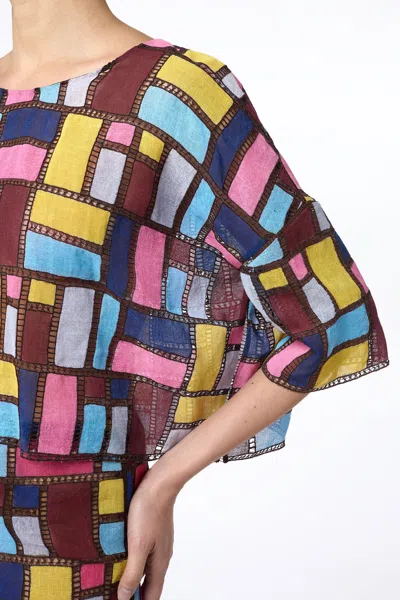 Gabriela Hearst Tatia Patchwork Embroidered Cropped Top In Aurora Multi Linen In Aurora Multi