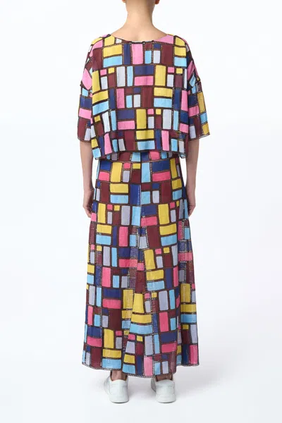 Gabriela Hearst Tatia Patchwork Embroidered Cropped Top In Aurora Multi Linen In Aurora Multi