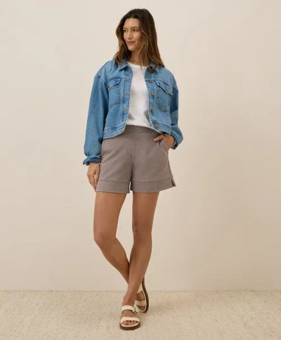 Pact Organic Cotton Airplane Pull On Short In Deep Taupe Heather