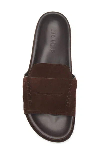 Jacquemus Slip-on Brown Suede Mules With Scalloped Detailing In Brown