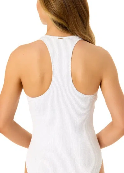 Anne Cole Live In Color Textured Scoop Neck Front Racerback One Piece Swimsuit In White