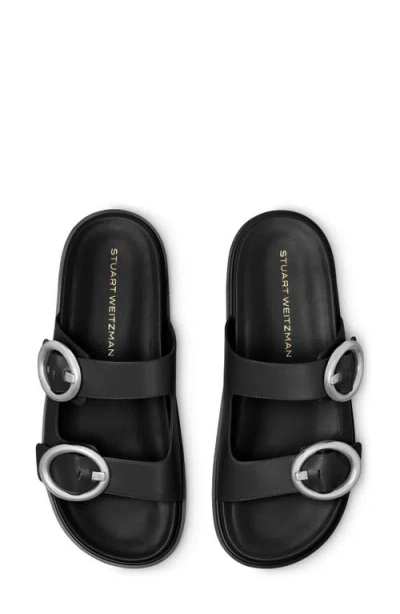 Stuart Weitzman Benni Leather Dual-strap Sport Slide Sandals In Black