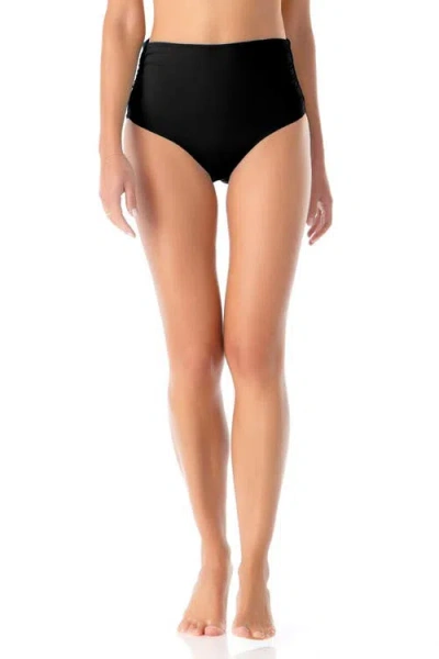 Anne Cole Live In Color Textured High Waist Swim Bottom In Black
