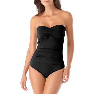 Anne Cole Twist Front Shirred One Piece Swimsuit In Black