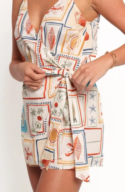 Petal And Pup Petal & Pup Sardinia Print Cotton Wrap Romper In Multi