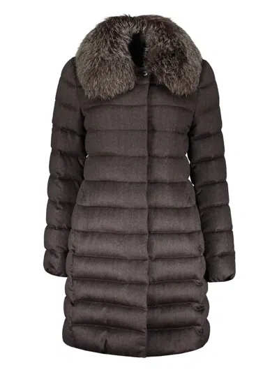 Moorer Zip And Snap Button Fastening Down Jacket In Brown