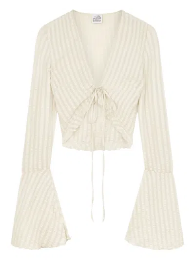 Donde Esteban Silk Cropped Blouse In Neutrals