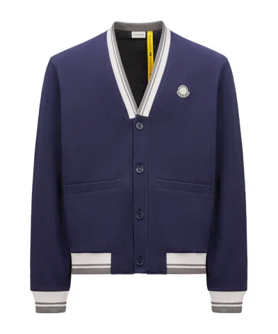 Moncler Blue Cotton Bomber In Blue Coral