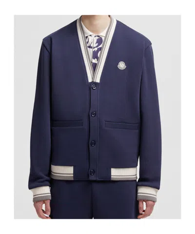 Moncler Blue Cotton Bomber In Blue Coral