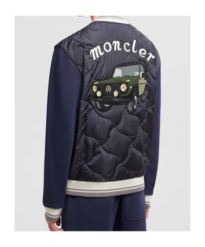 Moncler Blue Cotton Bomber In Blue Coral