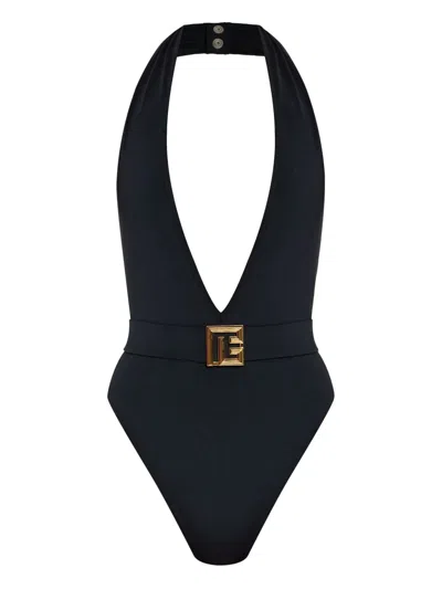 Balmain Pb Labyrinth One-piece Swimsuit In Black
