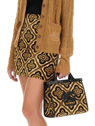 Etro Cable Knit V-neck Cardigan Pockets In Beige
