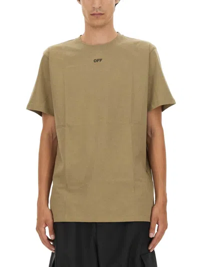 Off-white T Shirt With Arrow Embroidery In Beige