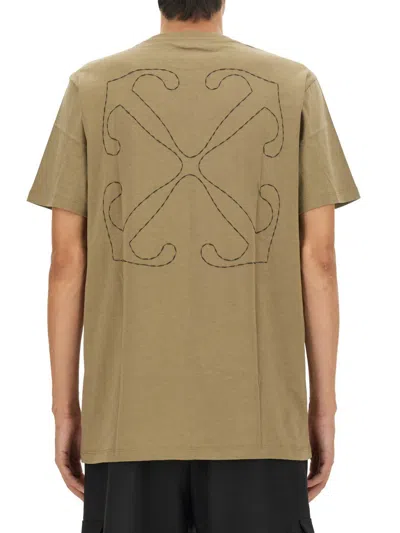 Off-white T Shirt With Arrow Embroidery In Beige