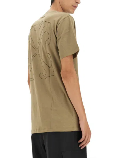 Off-white T Shirt With Arrow Embroidery In Beige