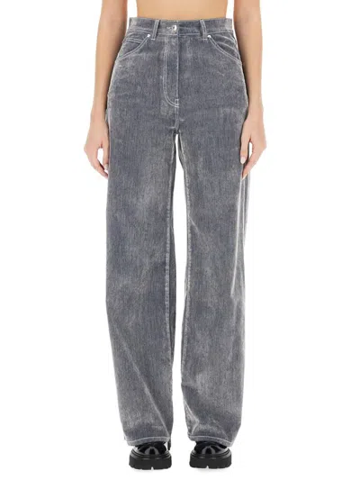 Msgm High-rise Wide-leg Trousers Contrast Stitching In Grey