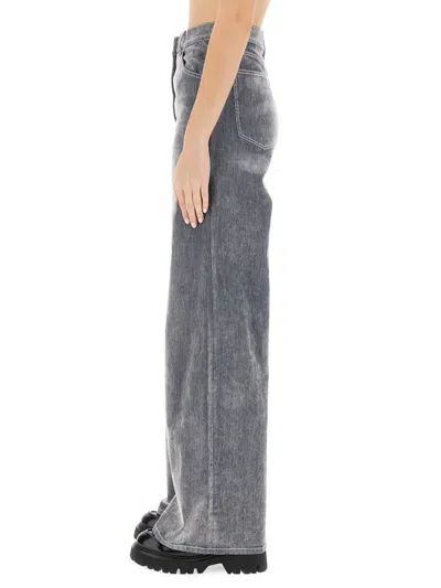 Msgm High-rise Wide-leg Trousers Contrast Stitching In Grey