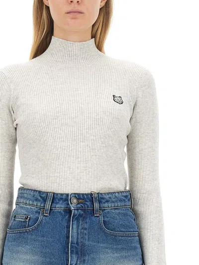 Maison Kitsuné Slim-fit High Neck Jersey In Grey