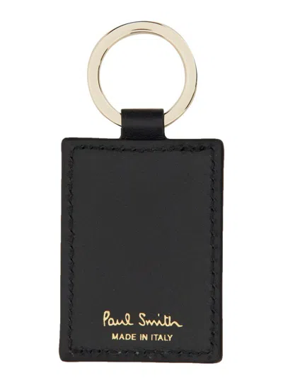 Paul Smith Striped Rectangular Leather Keychain In Multi