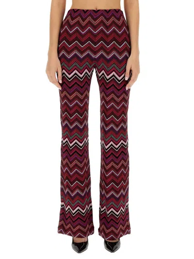 Missoni Chevron Knit Flare Pull-on Trousers In Multicolour