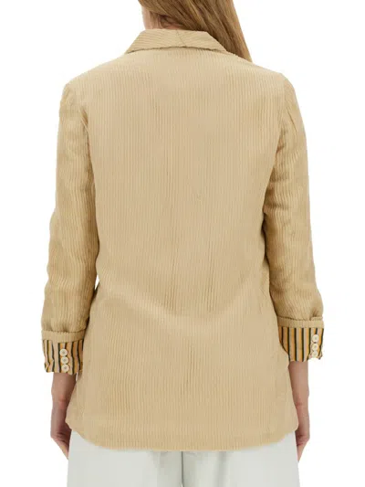 Alysi Double-breasted V-neck Blazer In Beige