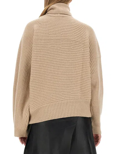 Stella Mccartney Textured Knit Oversized Turtleneck Shirt In Beige
