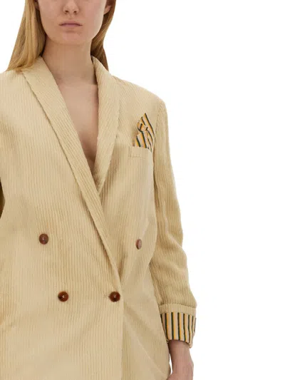 Alysi Double-breasted V-neck Blazer In Beige
