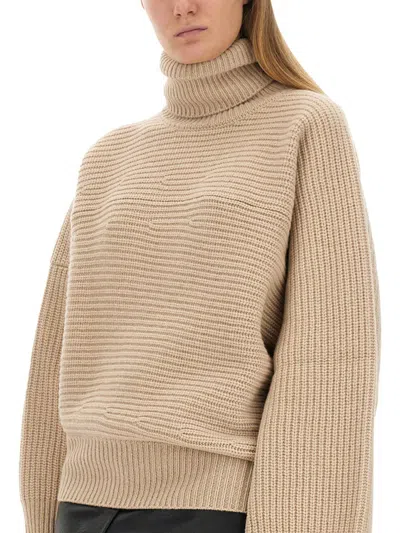 Stella Mccartney Textured Knit Oversized Turtleneck Shirt In Beige