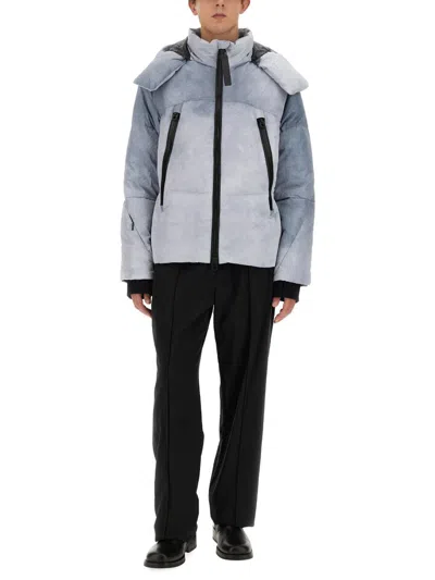 Jg1 Textured Oversized Jacket With High Collar In White