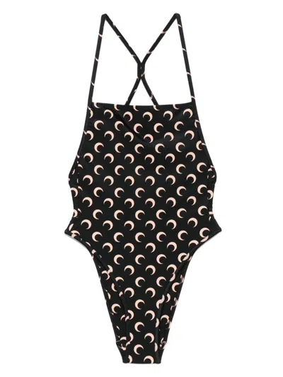 Marine Serre Moon-printed Swimsuit In Blue