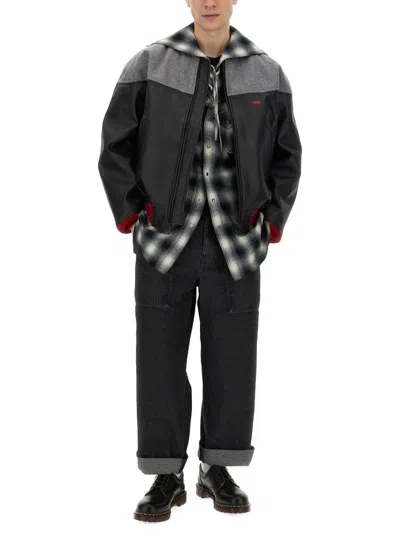 Aïe Casual Jacket With Contrasting Wool Upper In Black