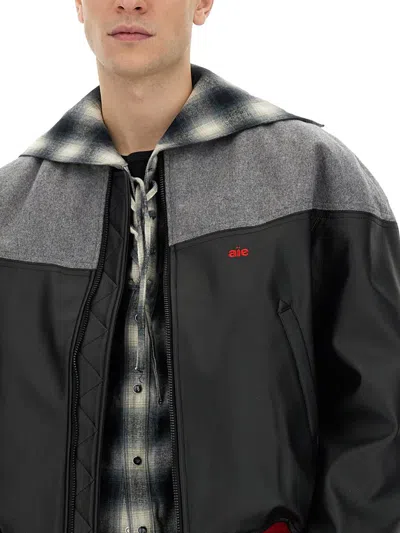 Aïe Casual Jacket With Contrasting Wool Upper In Black