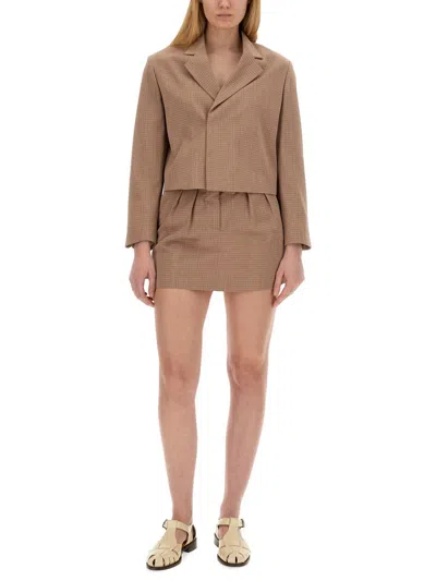 Alysi Classic Check Mini Skirt With Tailored Pleats In Brown