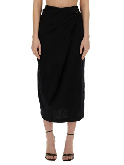 Alysi Draped Knot-detail Midi Skirt In Black
