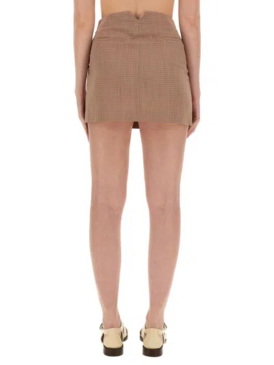Alysi Classic Check Mini Skirt With Tailored Pleats In Brown