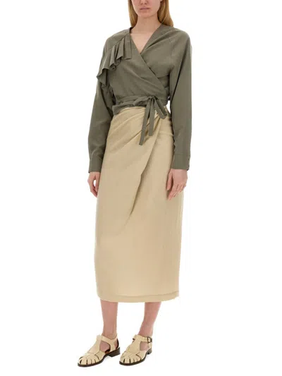 Alysi Wrap-effect Midi Skirt In Beige