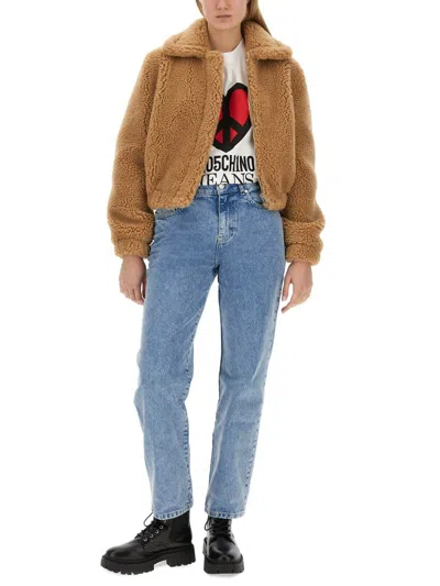 Moschino Furry Effect Jacket In Beige