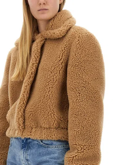 Moschino Furry Effect Jacket In Beige