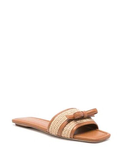 Stuart Weitzman Slide Sandals With Bow Detail In Brown