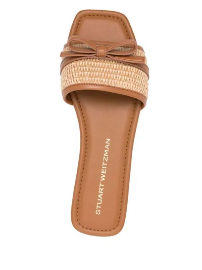 Stuart Weitzman Slide Sandals With Bow Detail In Brown