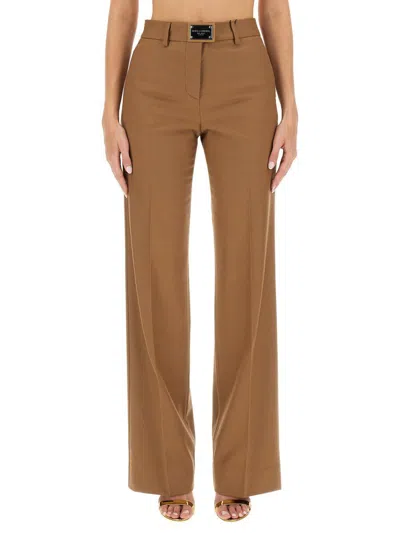 Dolce & Gabbana Flannel Flare Pants In Beige