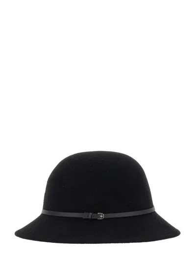 Helen Kaminski Wool Bucket Hat With Leather Trim In Black