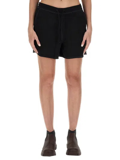 Ganni Logo Organic Cotton Shorts In Black